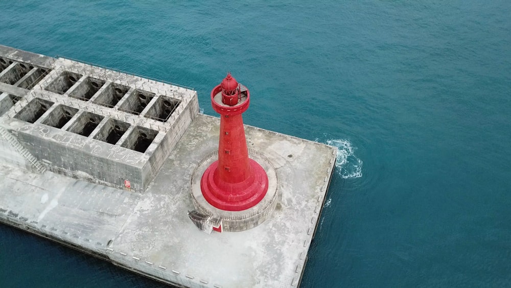 red lighthouse aerial view