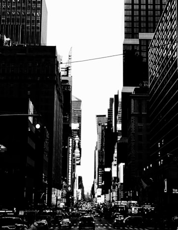 Historic black and white photo of a bustling American city street symbolizing business growth.