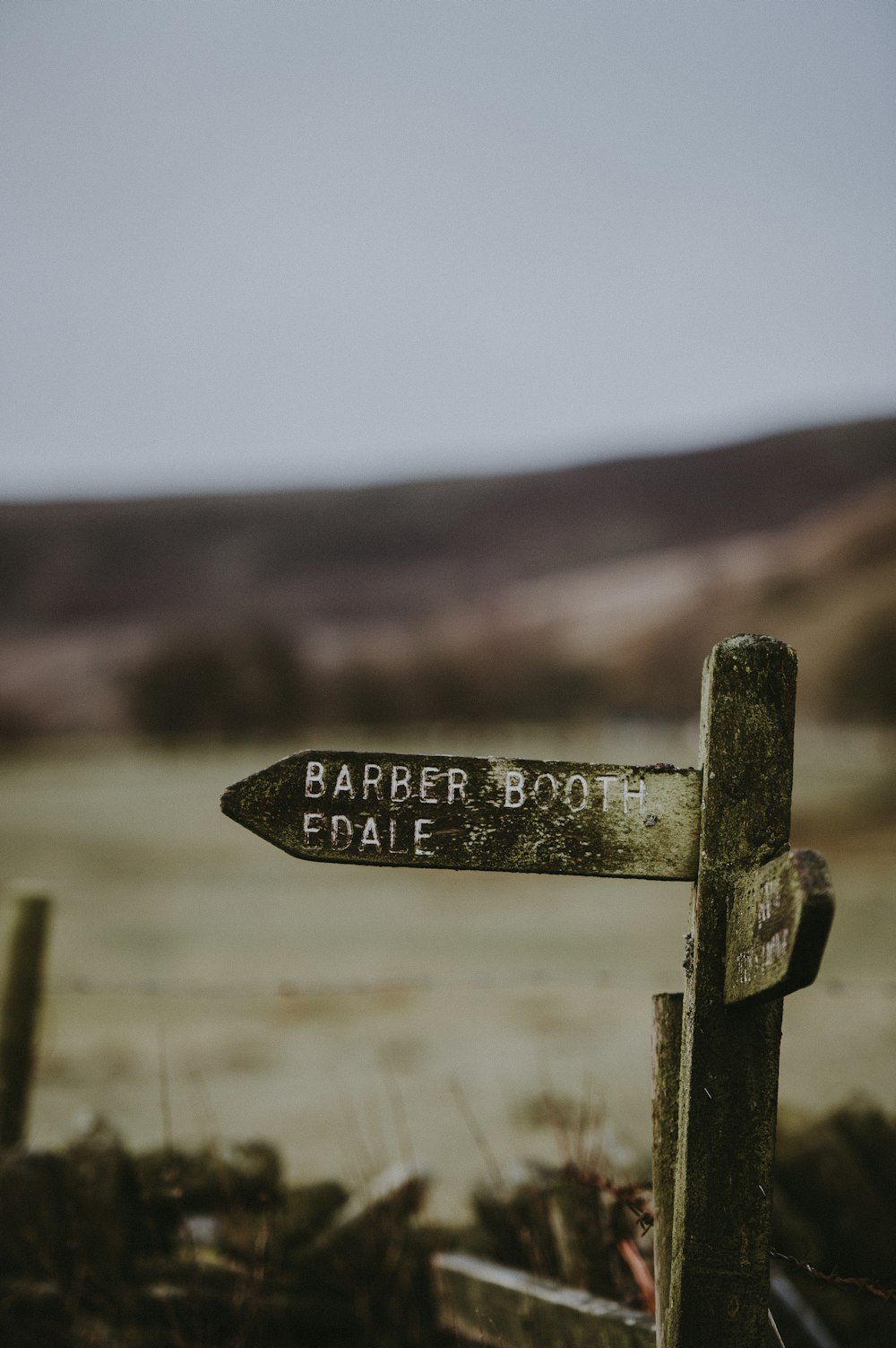 macro shot of black wooden Barber Booth Edale signage