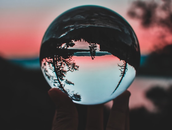 person holding clear crystal ball