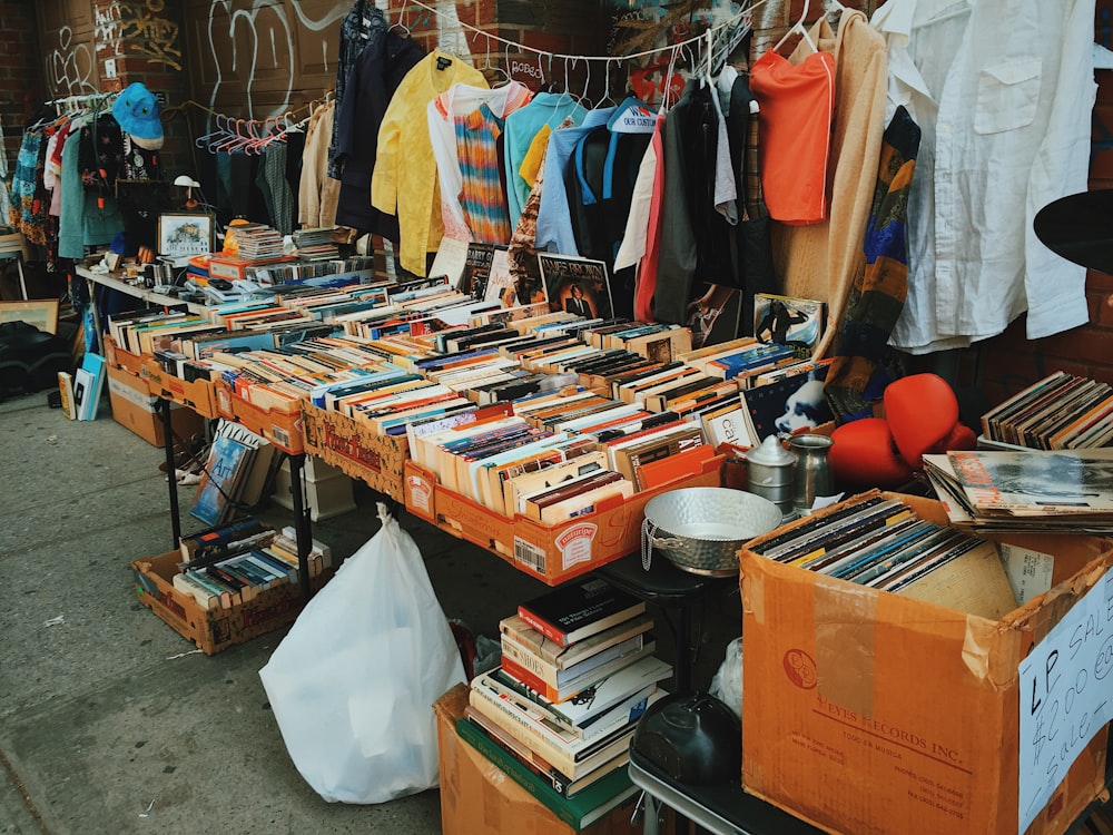 assorted books on table