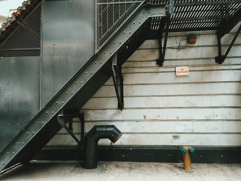 gray steel staircase