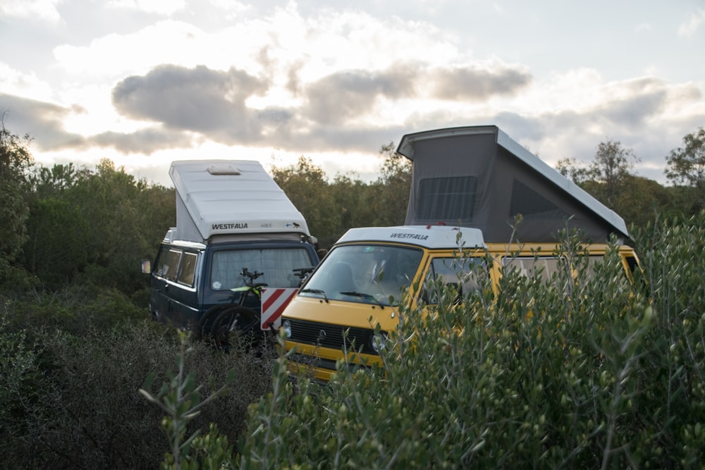 yellow and black vans in forest