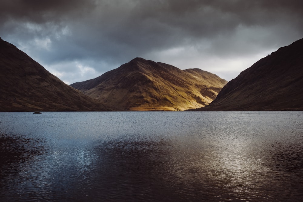 body of water near mountains