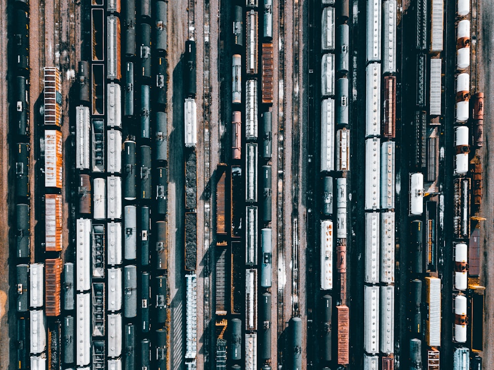 high-angle photo of trains