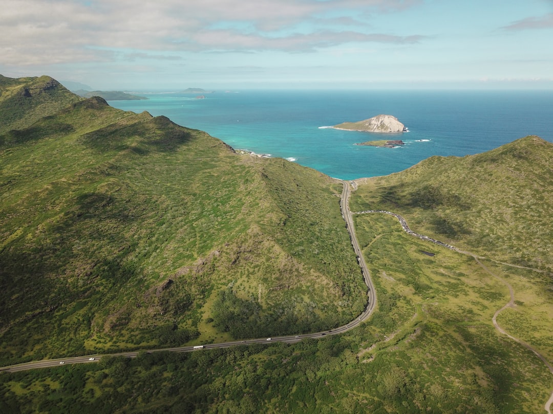 aerial photograph of mountain besides body of water