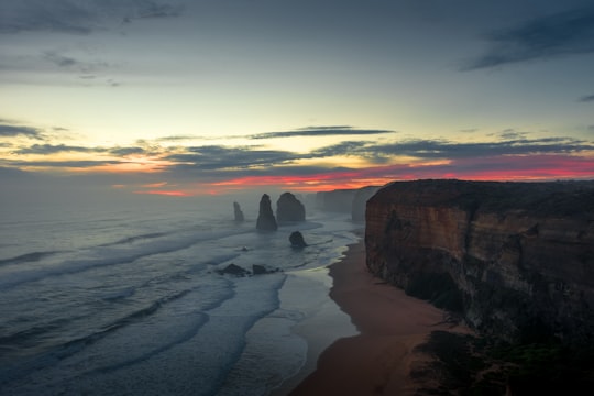 aerial shot of body of water in Twelve Apostles Marine National Park Australia