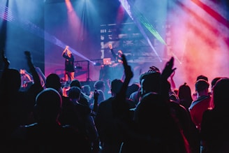 Dj performing on stage to crowd