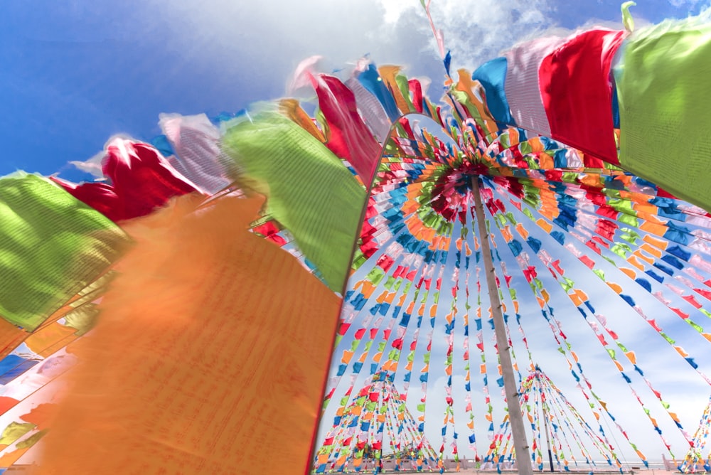 low angle photography of festival banner