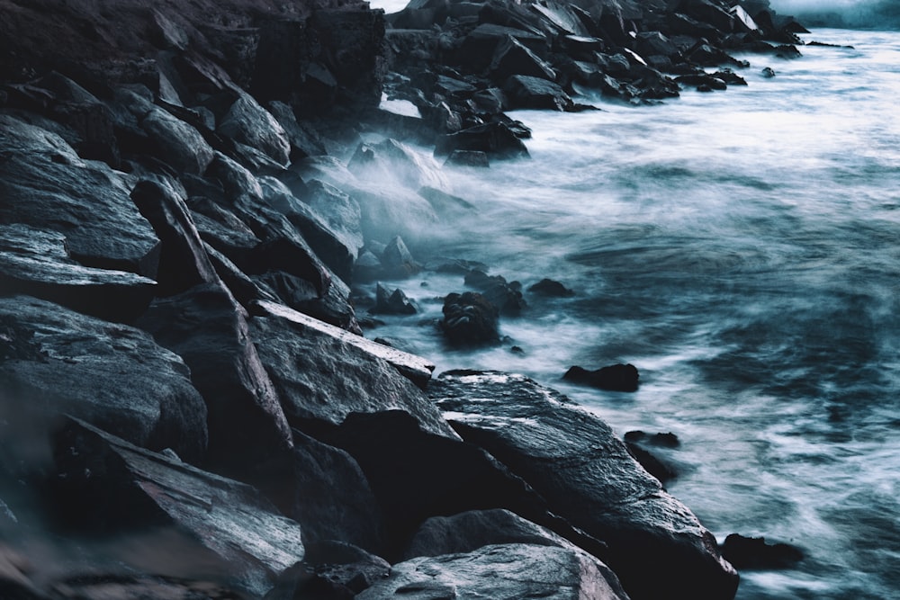 splashing waves on rocks