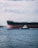 A large cargo ship is navigating through a body of water, accompanied by a smaller tugboat. The sky is overcast with scattered clouds, and the vast expanse of the sea is a deep blue.