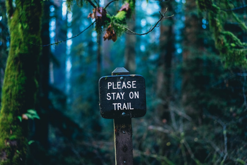 Por favor, permanezca en la señalización del sendero en el bosque