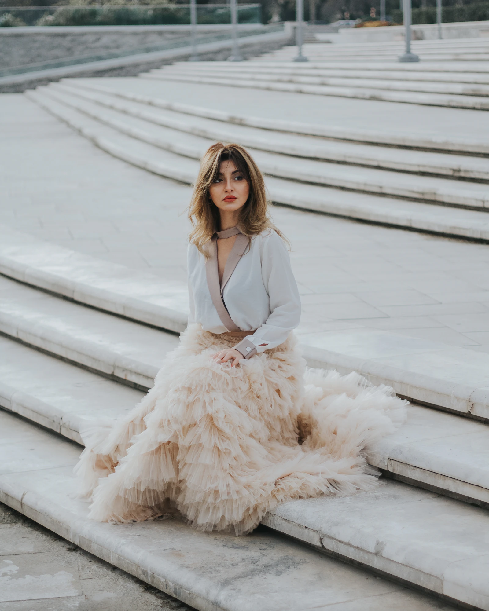 A woman in a romantic flowing maxi skirt