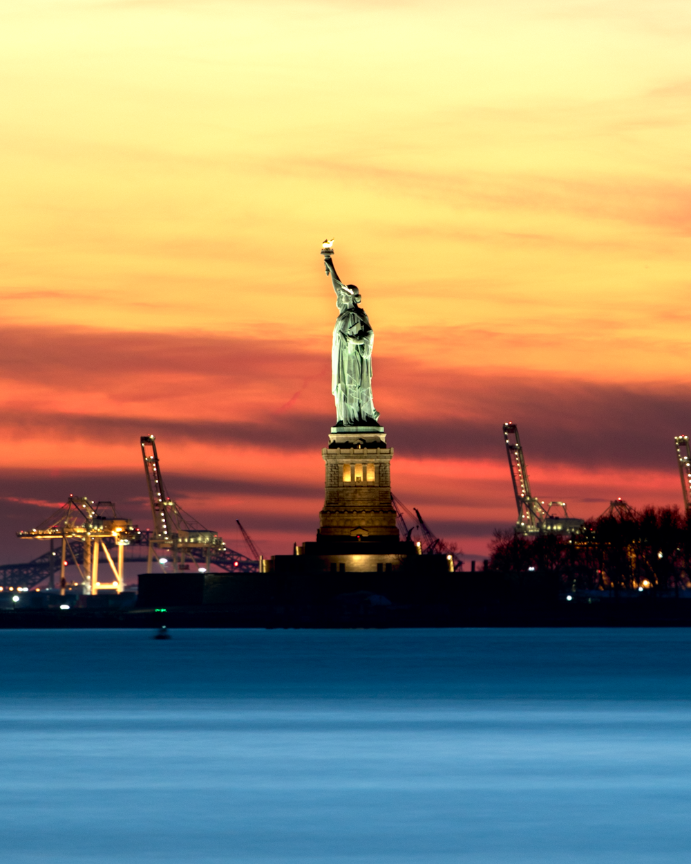 panorama Statue of Liberty during night time