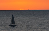 A sailboat glowing orange under the early morning sun near Tampa Bay.