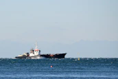 A cargo ship sailing smoothly, representing global shipping partnerships.