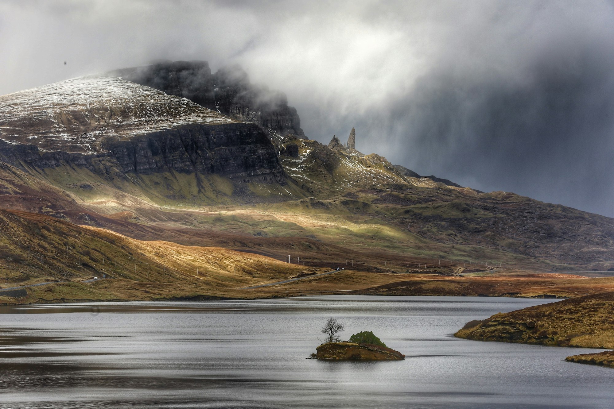 Prehistoric landscape of the Isle of Skye in Scotland.