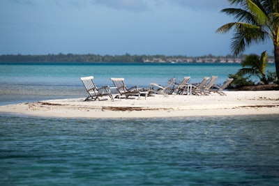 gray pool lounge chair in island bora bora google meet background