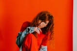 woman in red top