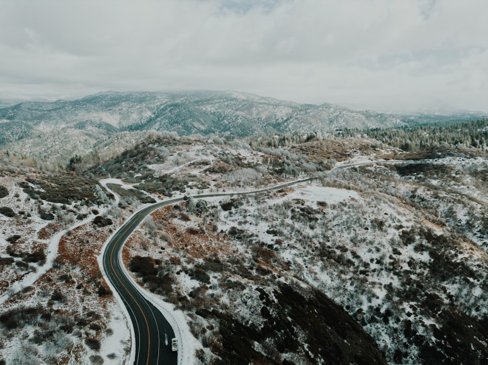 aerial view of mountains and trees