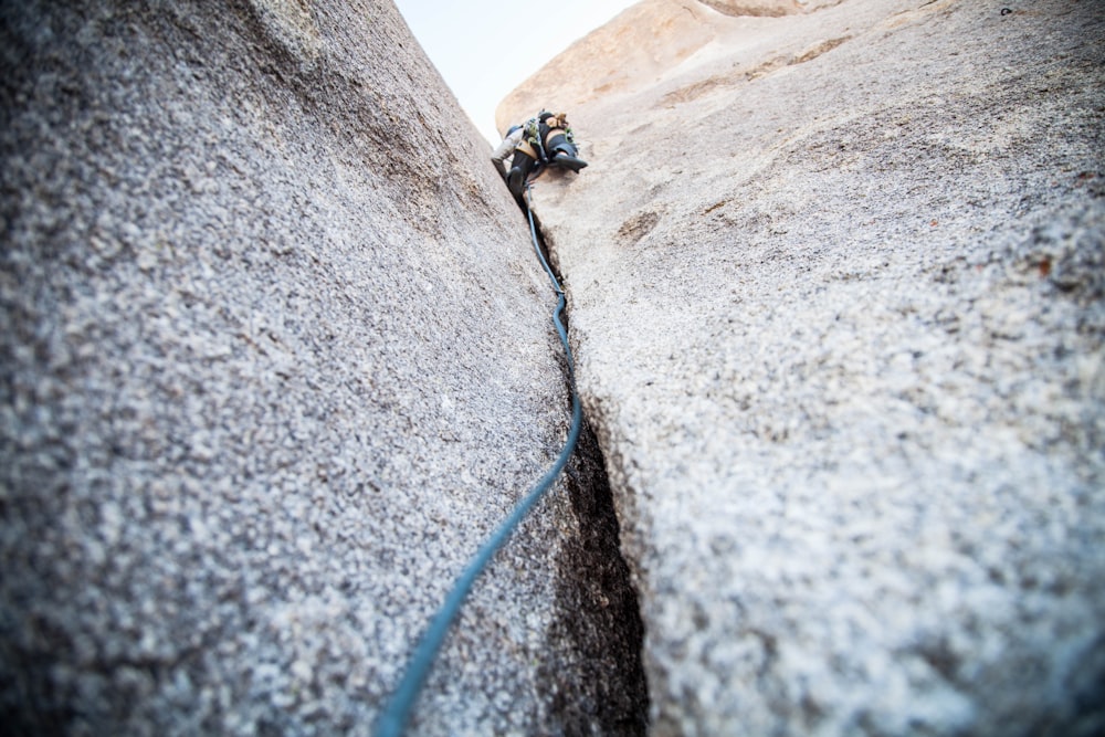 person rock climbing