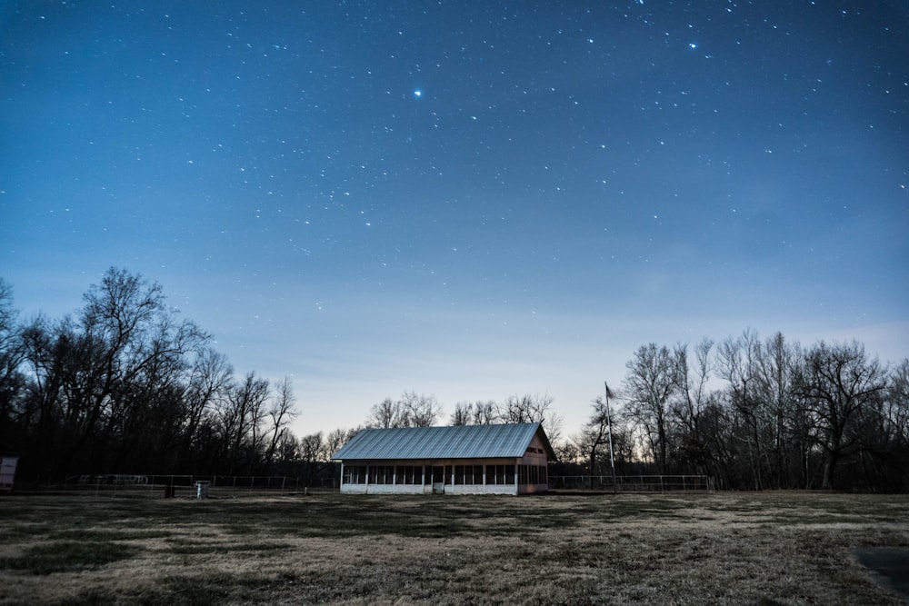 gray shed under starry sky