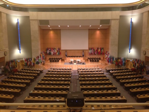 A conference room with international delegates.