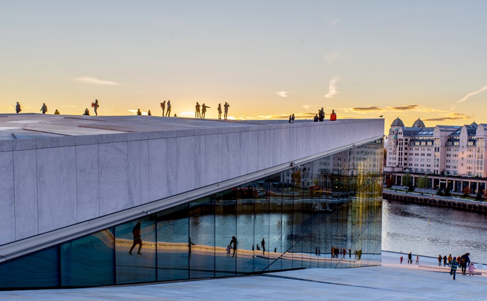 group of people on top of building