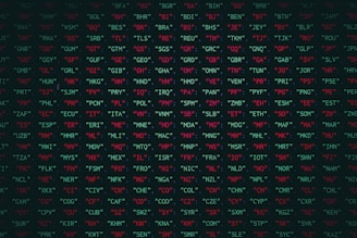 a black background with red and green letters