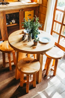 plants on brown wooden table indoors