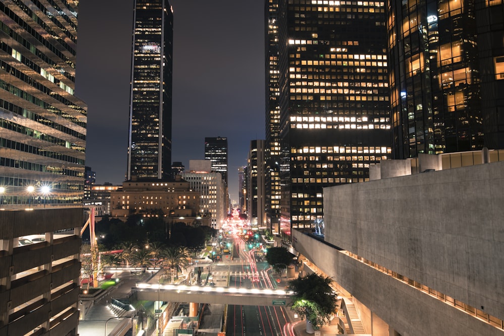 gray buildings during night time