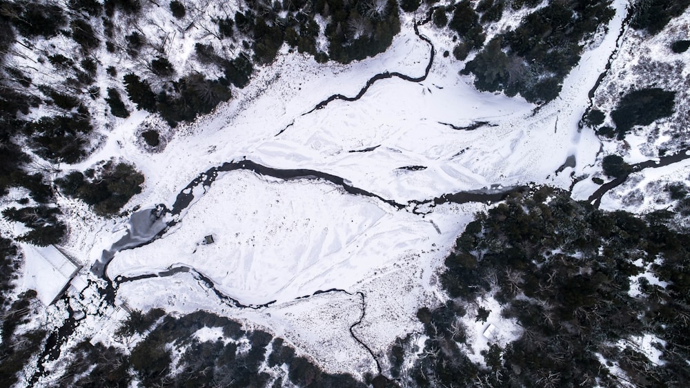 aerial view photography of snow-covered road