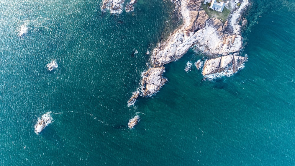 Fotografía de vista aérea de la isla rodeada de cuerpo de agua