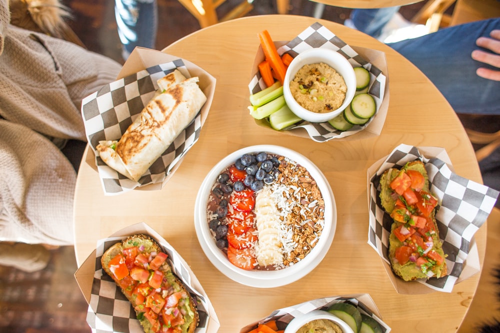 flat lay photography pf food on table