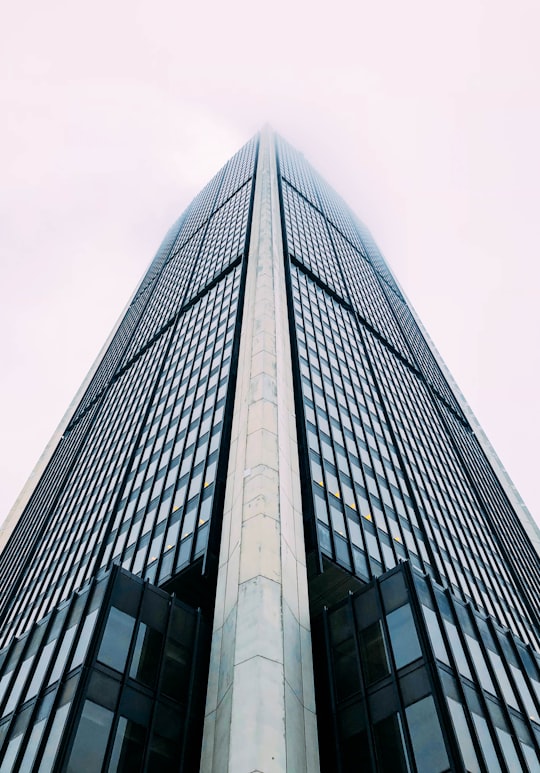 worm's eyeview of tall building in Tour de la Bourse Canada