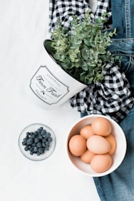 photo of organic egg bowl in bowl beside berry