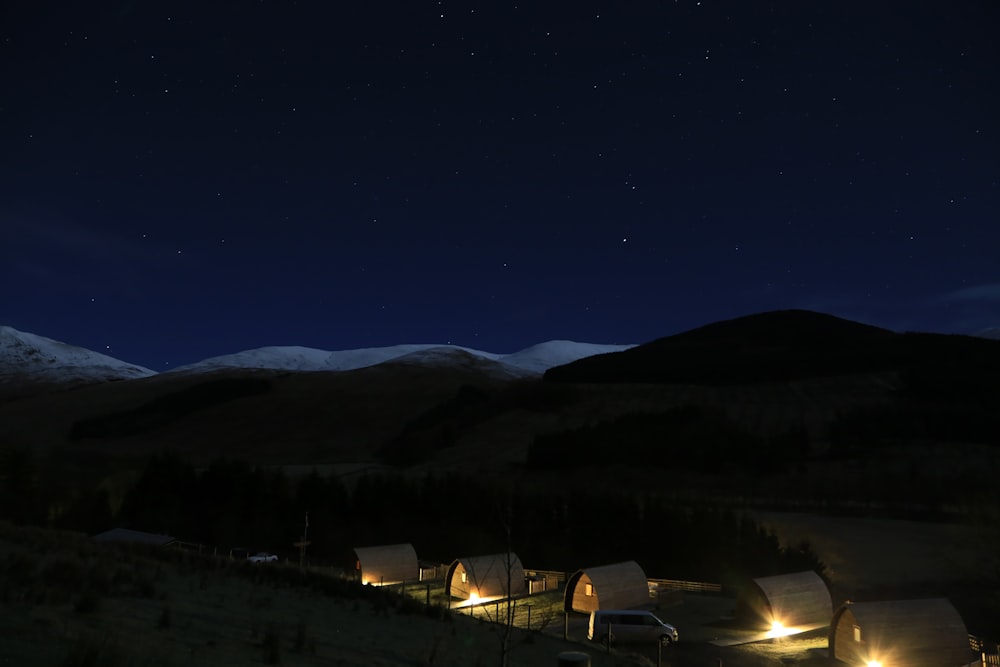 lighted houses during nighttime