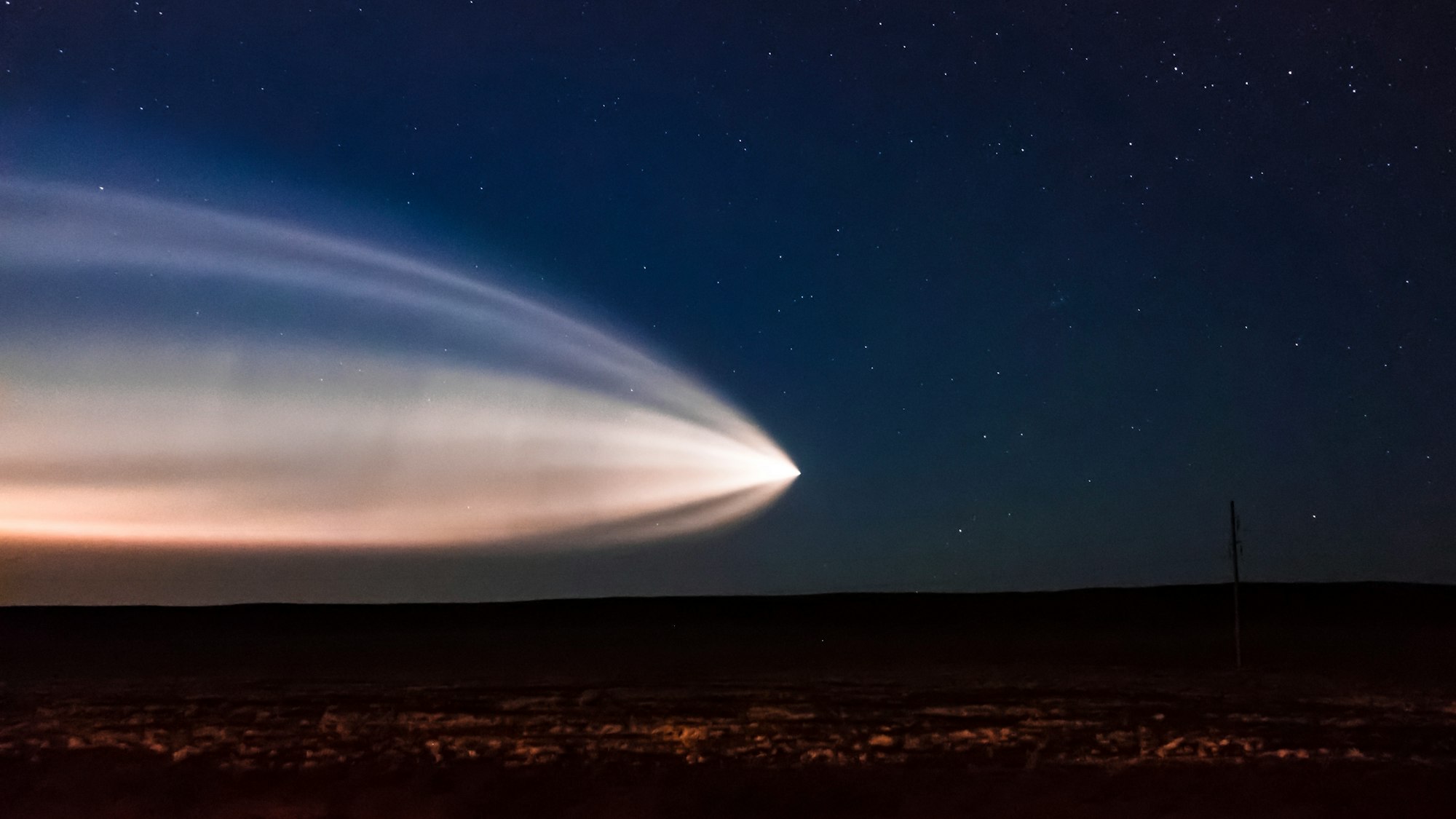 Soyuz launch seen from east of Almaty in Kazakhstan.