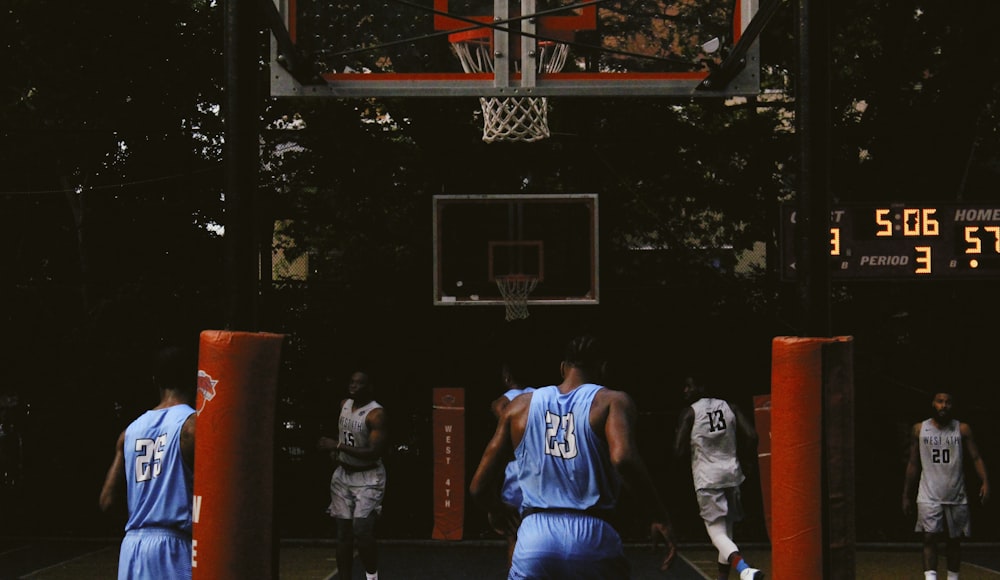 group of men drilling in basketball cout