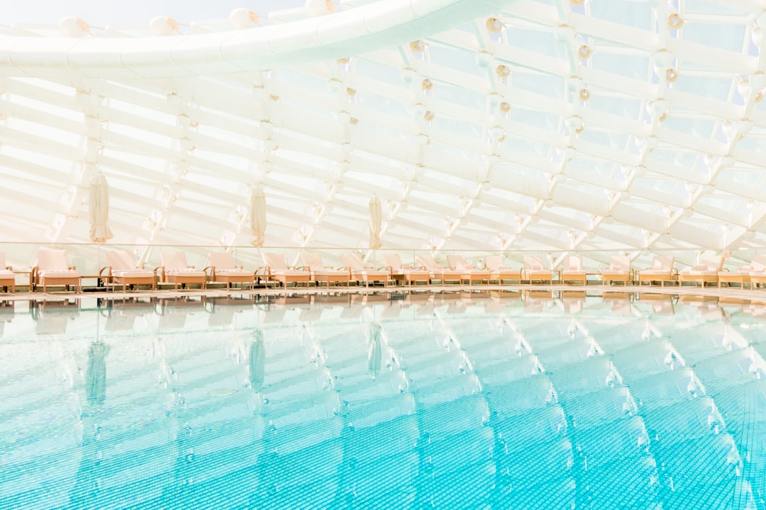 architectural photography of an indoor pool, Upper Deck