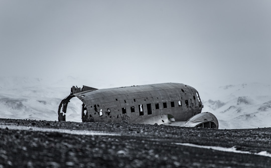 grayscale photography of wrecked airplane,