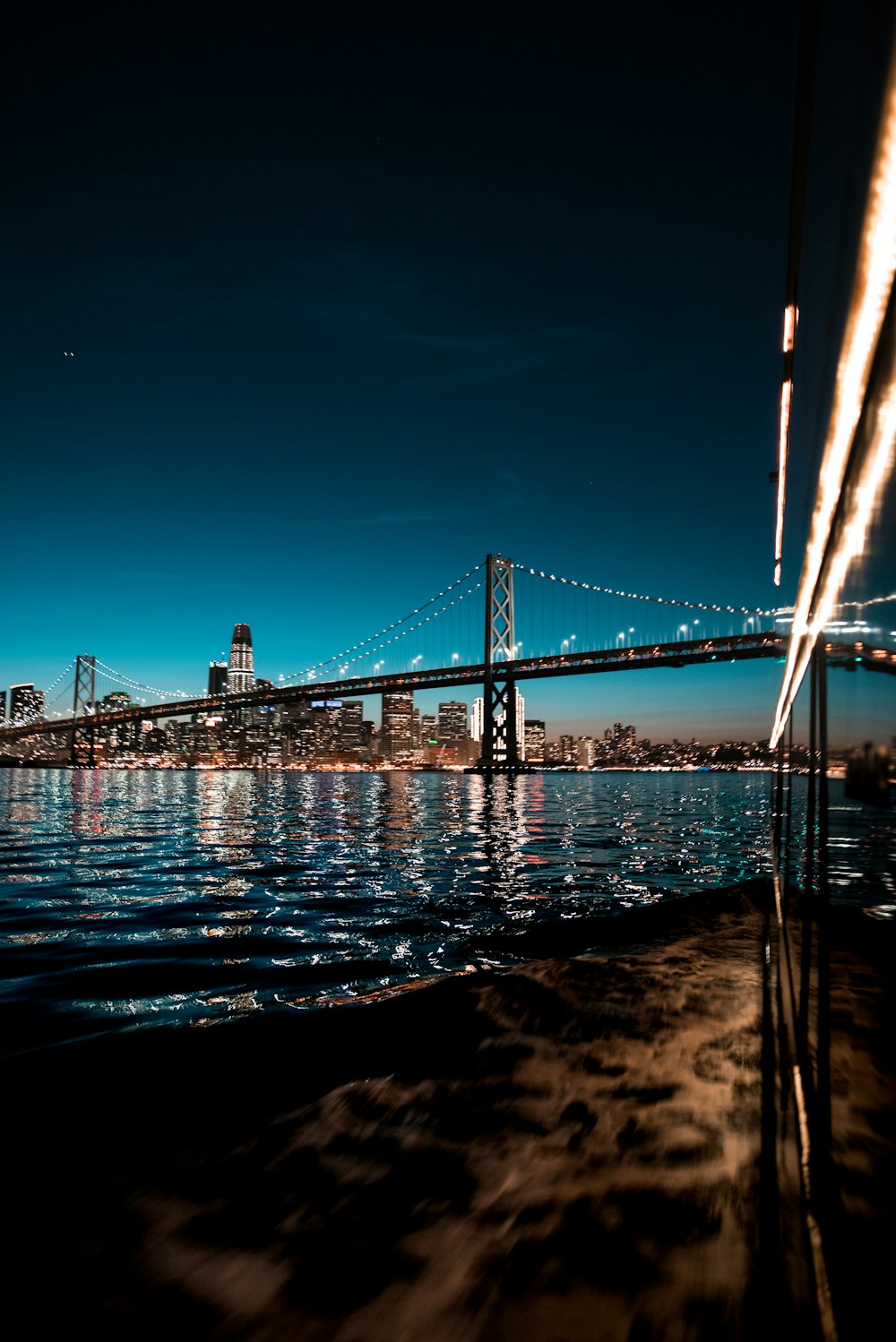 San Francisco-Oakland Bay Bridge, California during nighttime