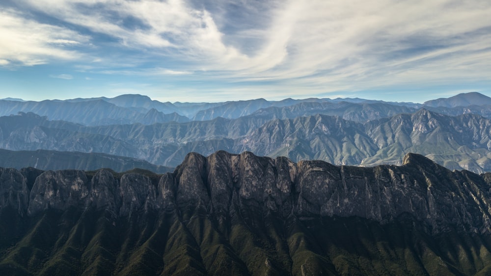 bird's-eye view of mountain under cloudy sky