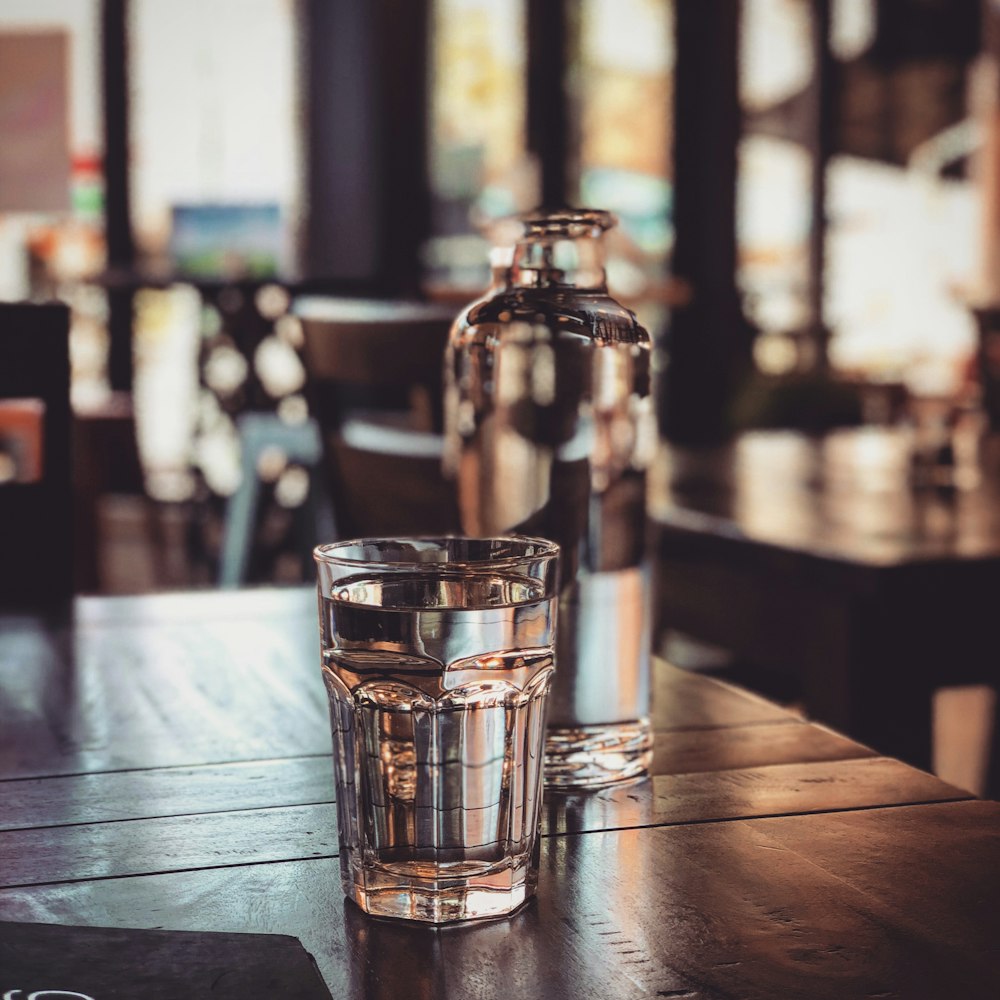 clear drinking glass on table