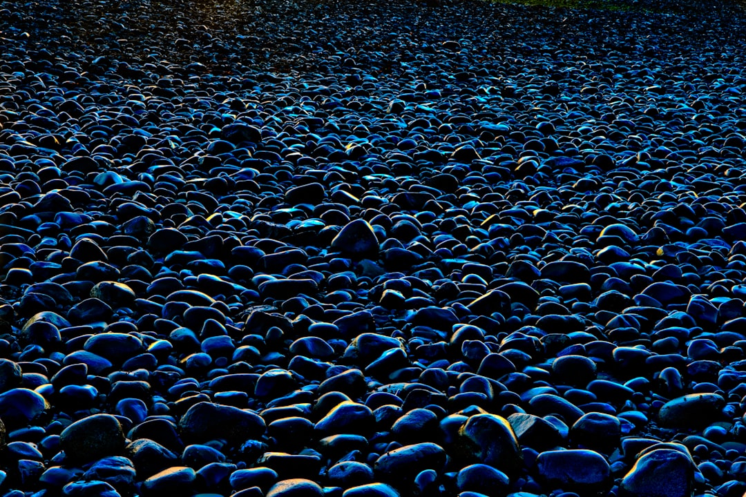 closeup photo of black and blue pebbles