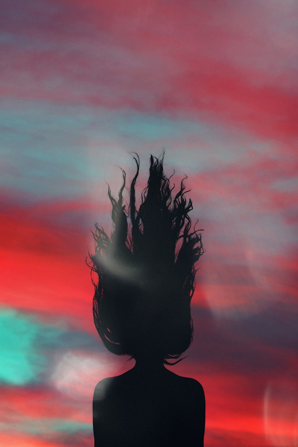 silhouette di donna che si affaccia sul cielo