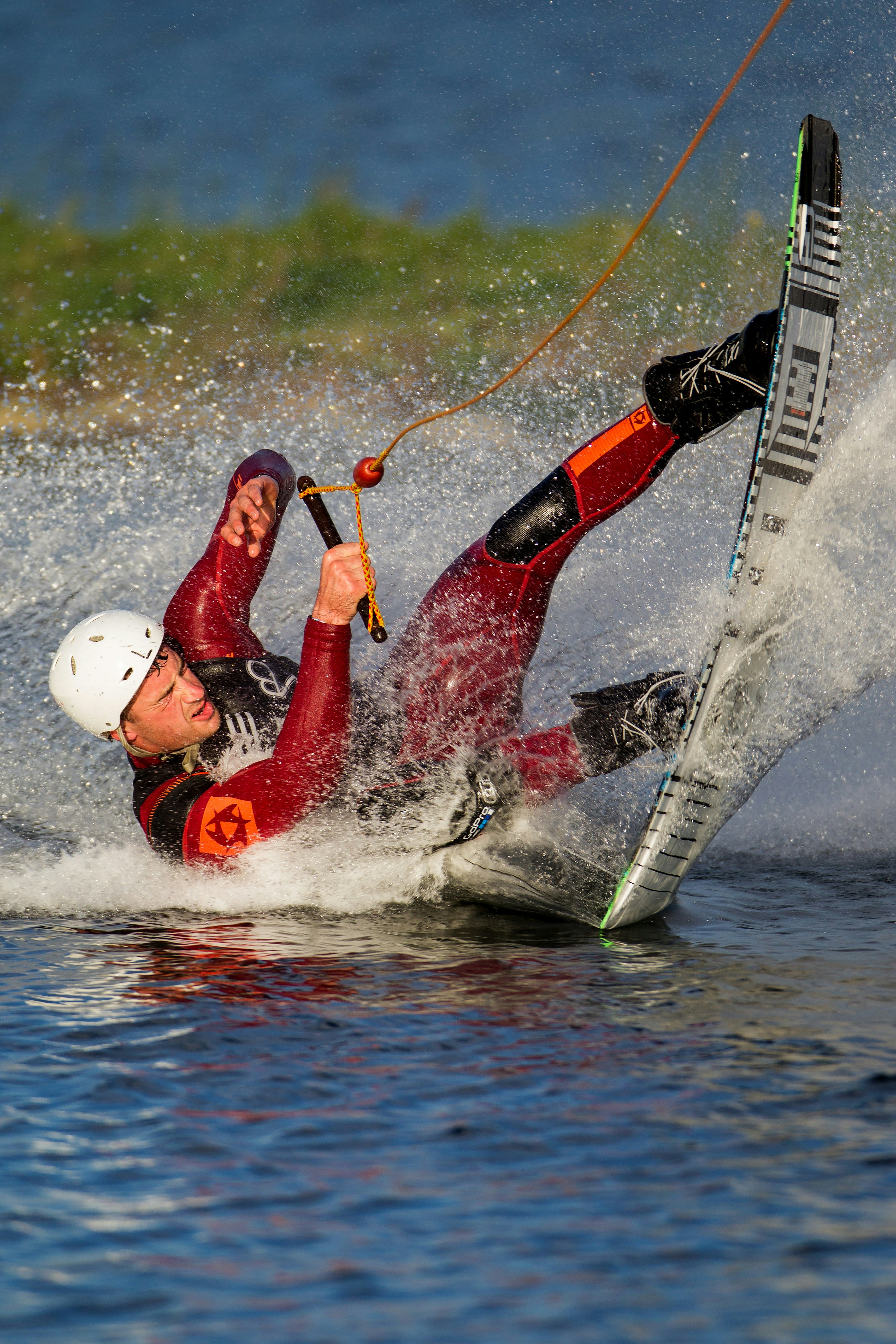 a man on water skis being pulled by a boat