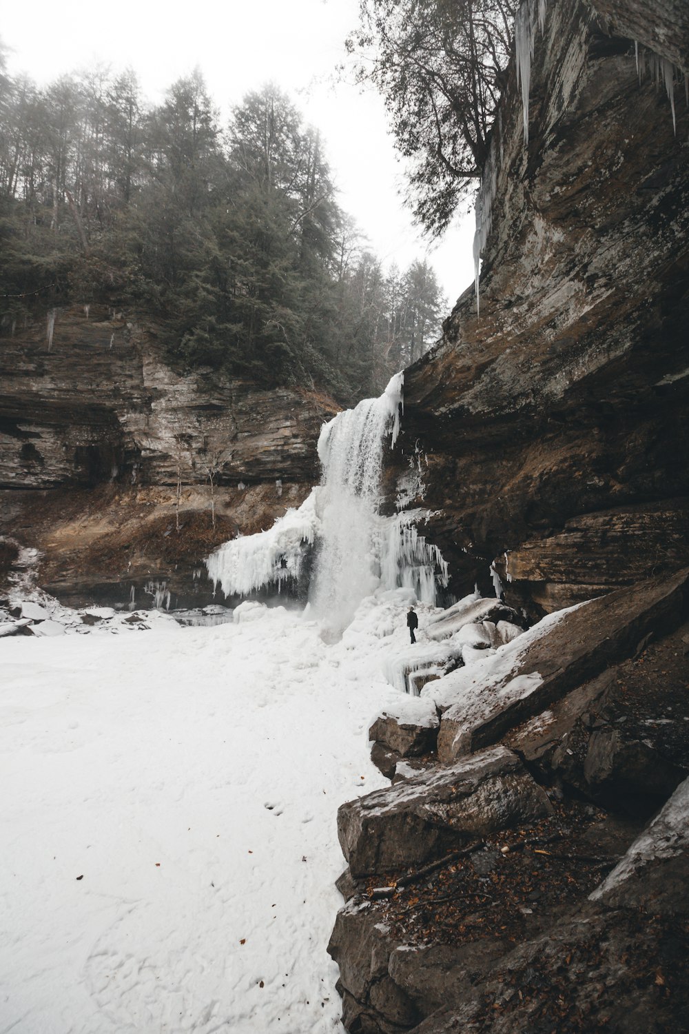 waterfalls between cliffs