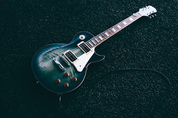 Bass guitar with strings and pickups