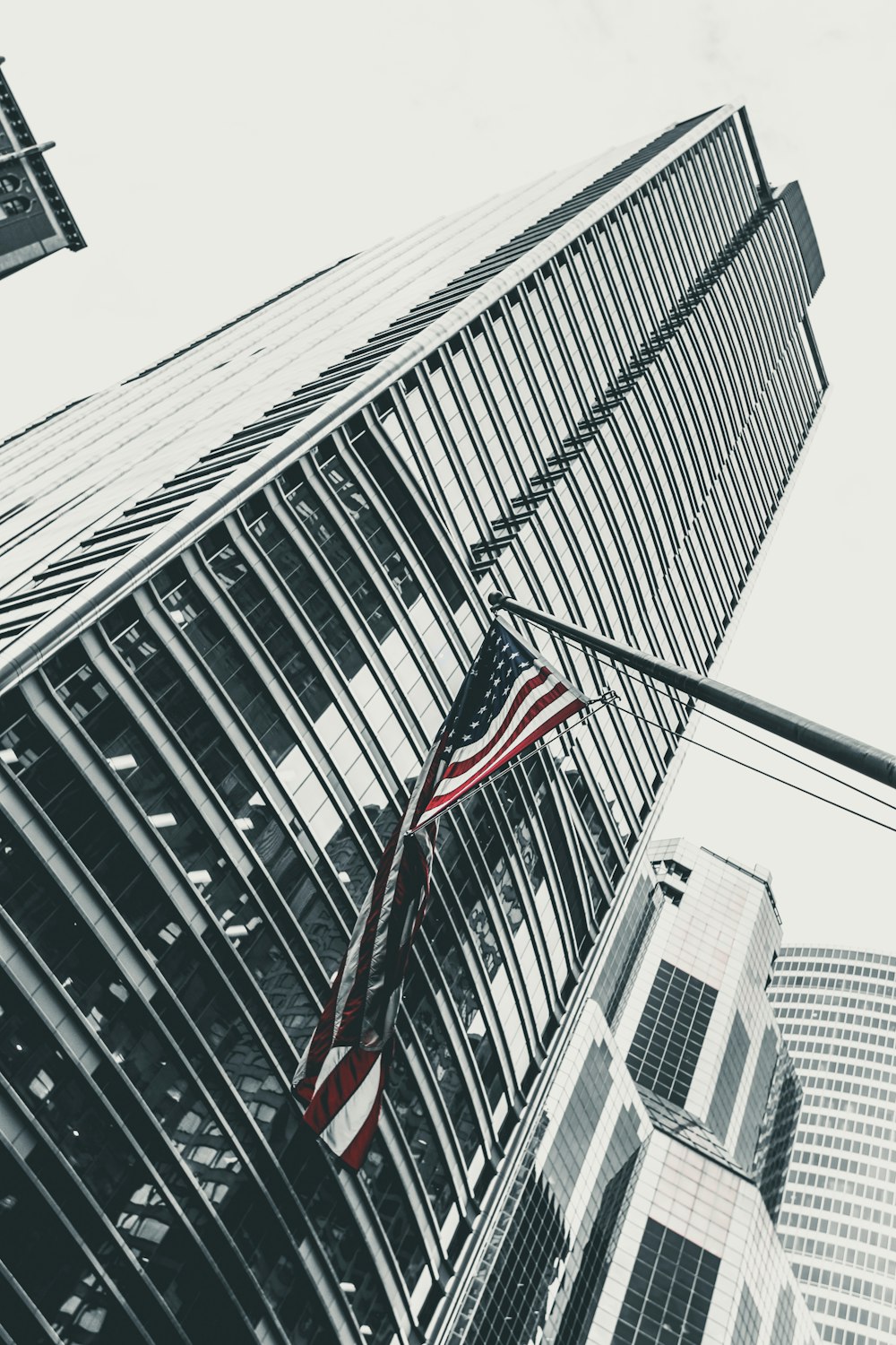 U.S.A. flag and skyscraper building